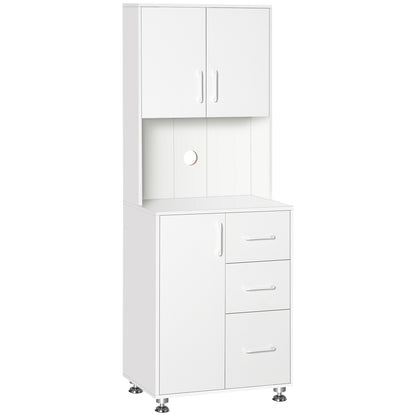 Modern Kitchen Cupboard with Storage Cabinets, 3 Drawers and Open Countertop for Living Room, White