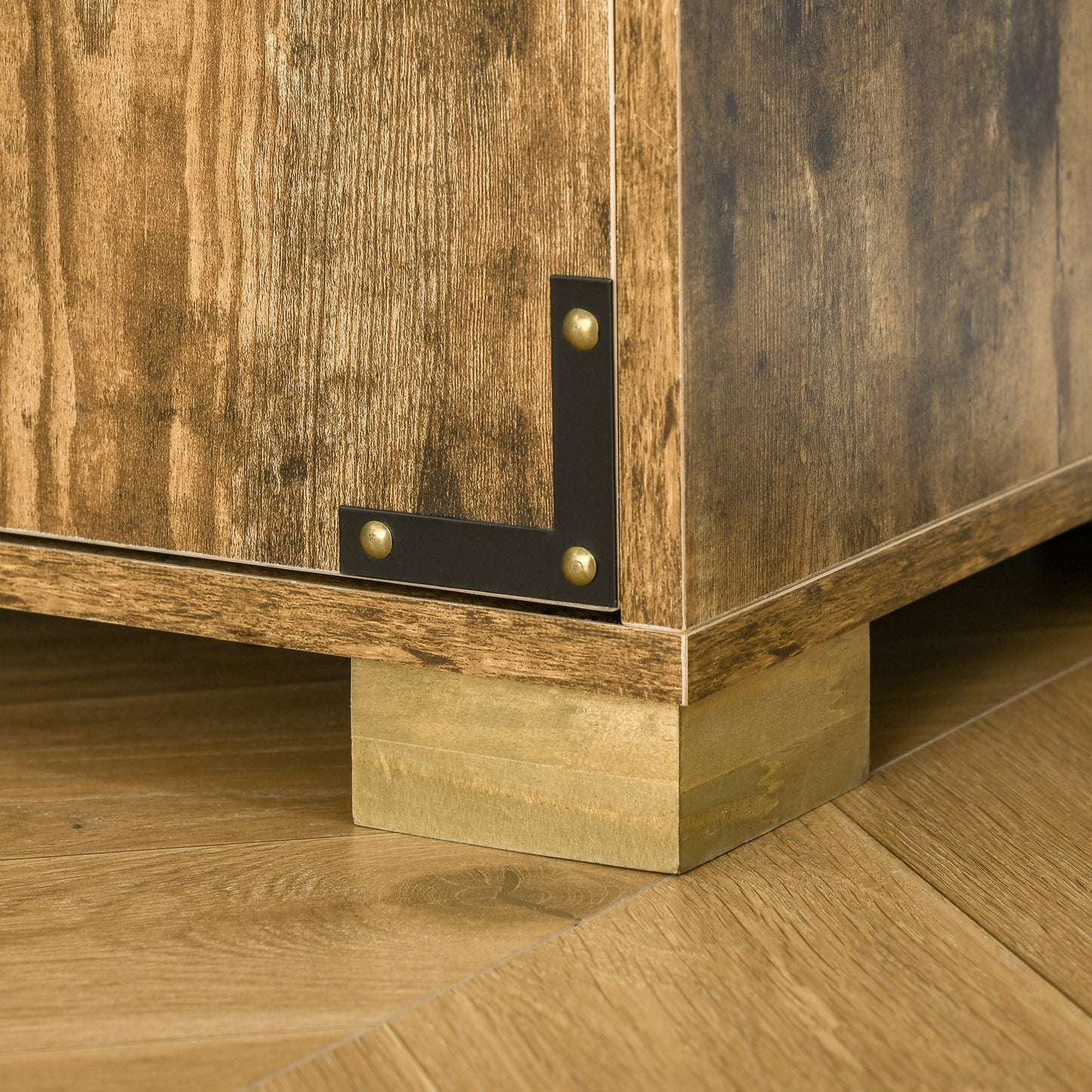 Farmhouse Style Tall Cupboard 4-Door Cabinet with Storage Shelves for Bedroom & Living Room, Rustic Wood Effect