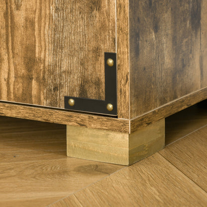 Farmhouse Style Tall Cupboard 4-Door Cabinet with Storage Shelves for Bedroom & Living Room, Rustic Wood Effect