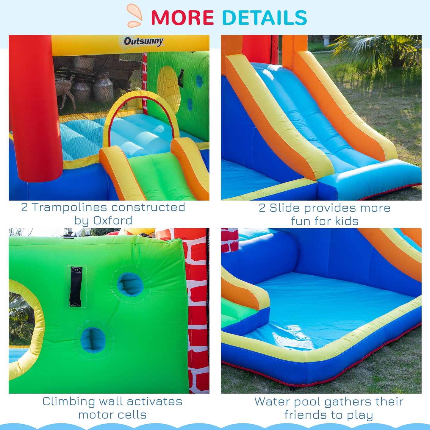 Outsunny 4 in 1 Kids Bounce Castle Extra Large Double Slides & Trampoline Design Inflatable House Pool Climbing Wall for Kids Age 3-8, 3.8x3.7x2.3m