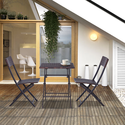 Outsunny PE Rattan Garden Furniture 2 Seater Patio Rattan Bistro Set Folding for 2 Outdoor Square Table and Chair Set (Brown)