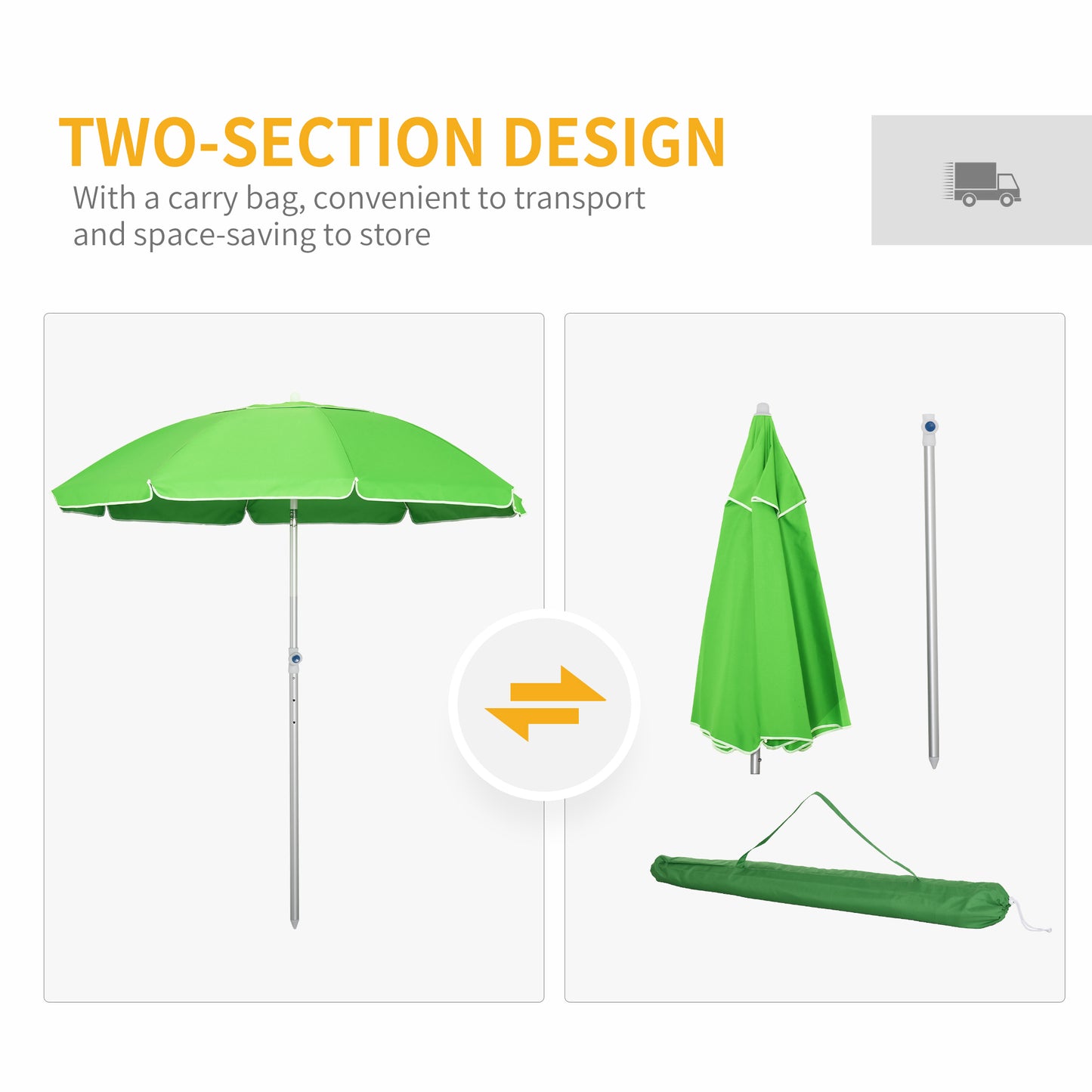 Outsunny Arc. 1.9m Beach Umbrella with Pointed Design Adjustable Tilt Carry Bag for Outdoor Patio Green