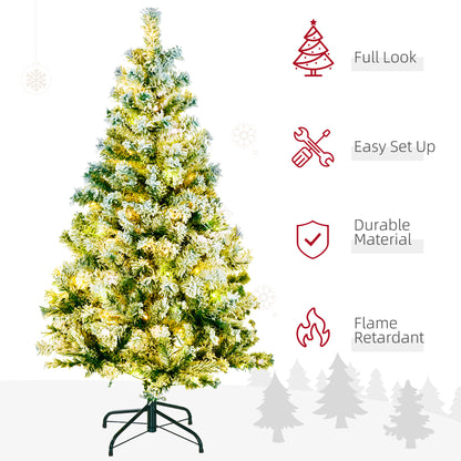 4.5' Artificial Snow Christmas Trees with Frosted Branches, Warm White or Colourful LED Lights, Steel Base