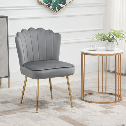 Retro Style Velvet-Feel Shell Luxe Accent Chair, Glam Vanity Chair Makeup Seat, Home Bedroom Lounge with Metal Legs Comfort Padding, Grey