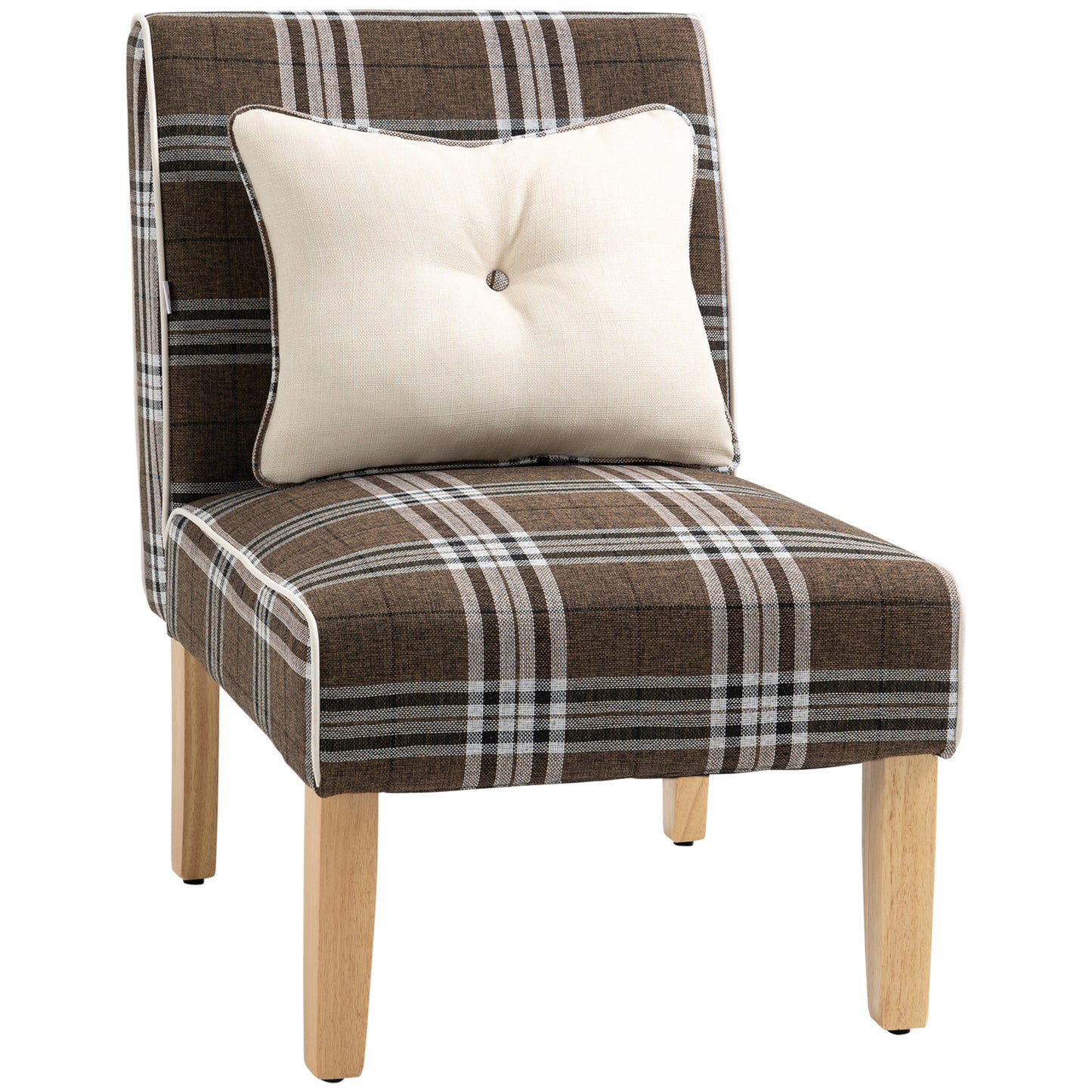 Modern Dining Chair, Linen-Touch Fabric Comfy Chair, Upholstered Armless Kitchen Chair with Rubber Wood Legs, for Living Bedroom, Tawny Brown