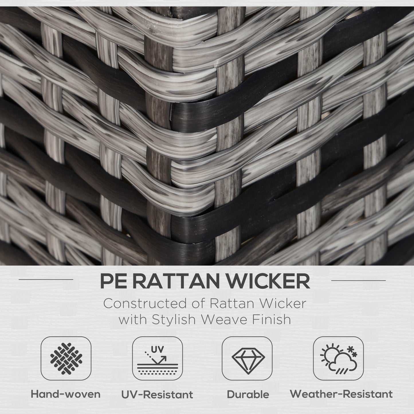 Outsunny 2 Seater Rattan Sofa Chair All-Weather Wicker Weave Chair Outdoor Garden Patio Furniture - Grey