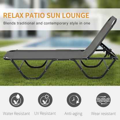 Outsunny Sun Lounger Relaxer Recliner with 5-Position Adjustable Backrest Lightweight Frame for Pool or Sun Bathing Grey