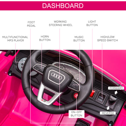 6V Battery-powered Kids Electric Ride On Car Audi RS Q8 Toy with Parental Remote Control Music Lights USB MP3 Bluetooth Pink