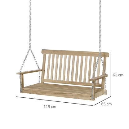 Outsunny Outdoor Wooden 2-Seater Porch Swing Chair Hanging Hammock Garden Furniture,Natural Porch Bench Chains