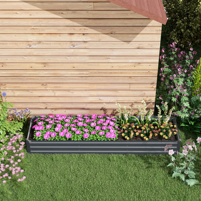 Large Galvanised Steel Raised Garden Bed | Powder-Coated | Open Bottom | Interior Support Brackets | 4 Protective Corners | Flat Safe Top | 240x60x30cm | Flowers Herbs & Veg | Dark Grey
