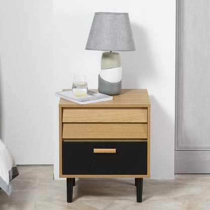 Bedside Table Cabinet Storage Chest with 2 Drawers Nordic Style for Bedroom Living Room Black