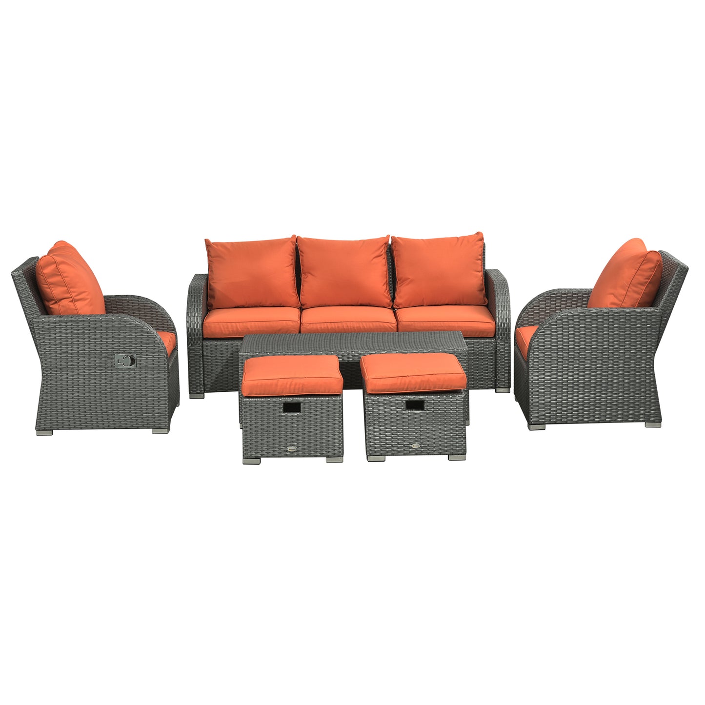 Outsunny 6 Piece Outdoor Rattan Wicker Furniture Set with 3-Seat Sofa, 2 Single Sofas, 2 Footstools and Coffee Table