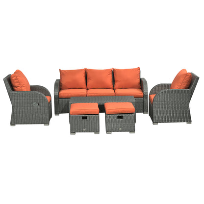 Outsunny 6 Piece Outdoor Rattan Wicker Furniture Set with 3-Seat Sofa, 2 Single Sofas, 2 Footstools and Coffee Table