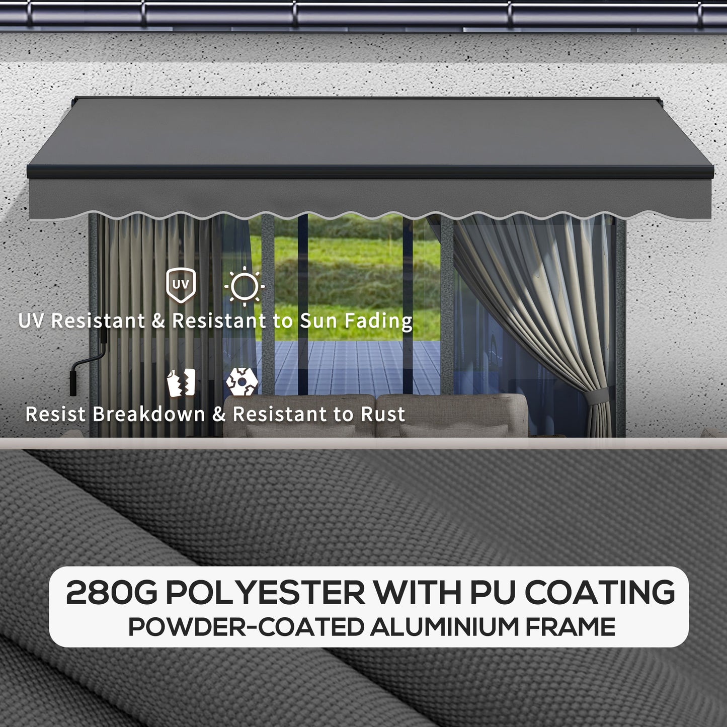 Outsunny 3.5 x 2.5m Aluminium Frame Electric Awning, Retractable Awning Sun Canopies for Patio Door Window, Dark Grey