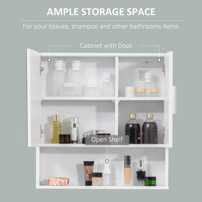 Kleankin Bathroom Mirror Cabinet, Wall Mounted Storage Cupboard Organizer with Double Doors and Adjustable Shelf, White