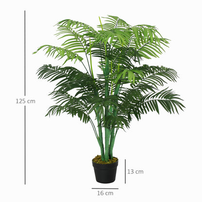 Outsunny 125cm/4FT Artificial Palm Plant Decorative Tree with 18 Leaves Nursery Pot Fake Plastic Indoor Outdoor Home Office Décor, Green