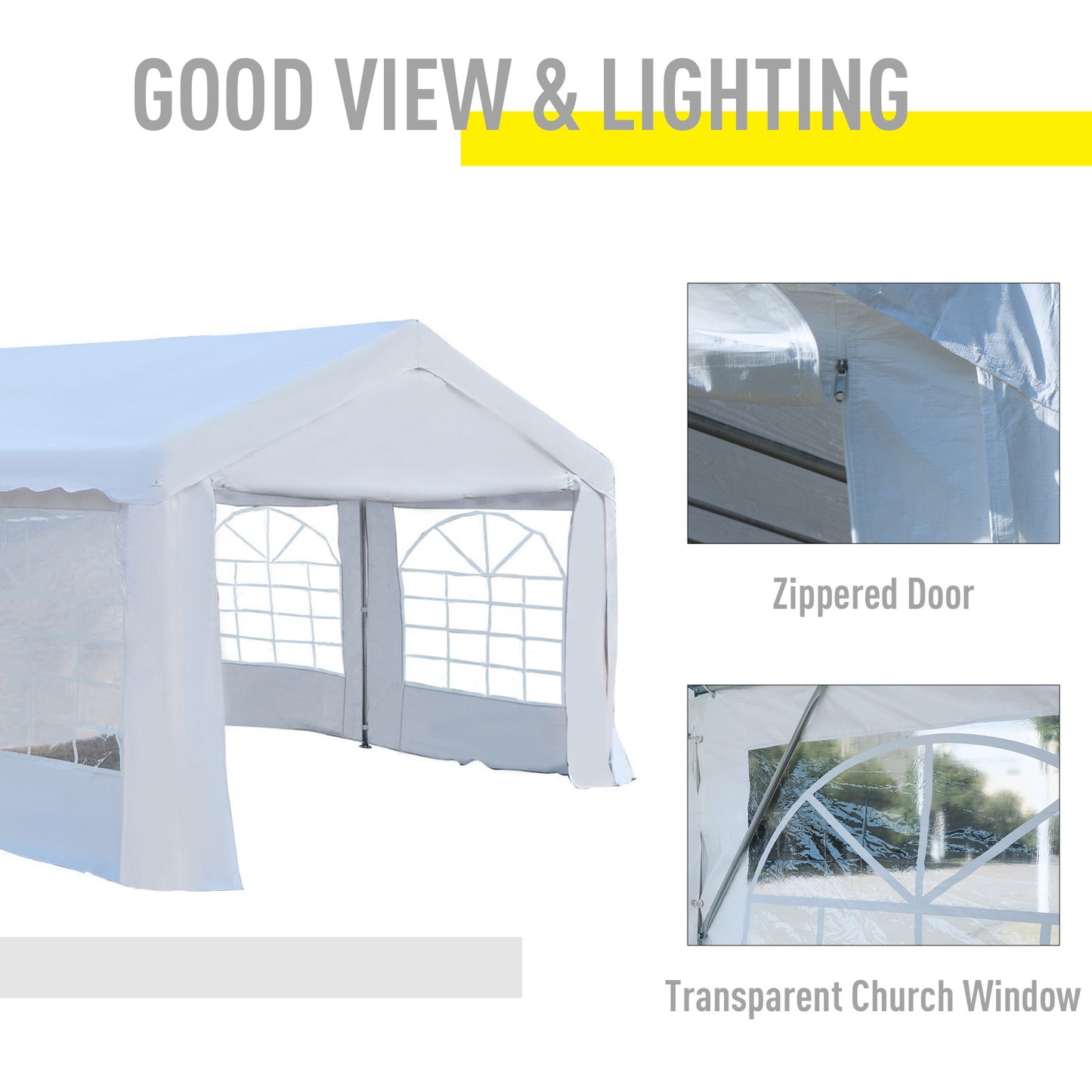 Outsunny 4m x 4 m Party Tents Portable Carport Shelter with Removable Sidewalls & Double Doors, Heavy Duty Party Tent Car Canopy