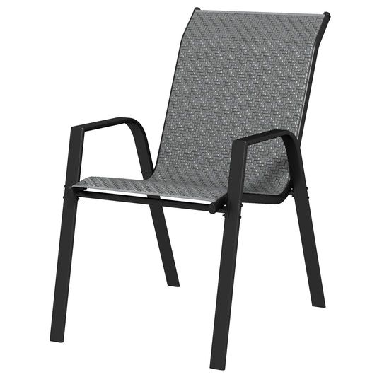 Outsunny Stackable Outdoor Rattan Chairs Set of 4 with Armrests and Backrest, Grey