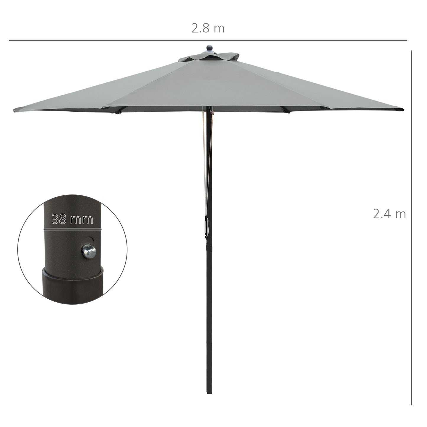 Outsunny 2.8m Patio Parasols Umbrella Outdoor 6 Ribs Sunshade Canopy Manual Push Garden Backyard Furniture, Dark Grey