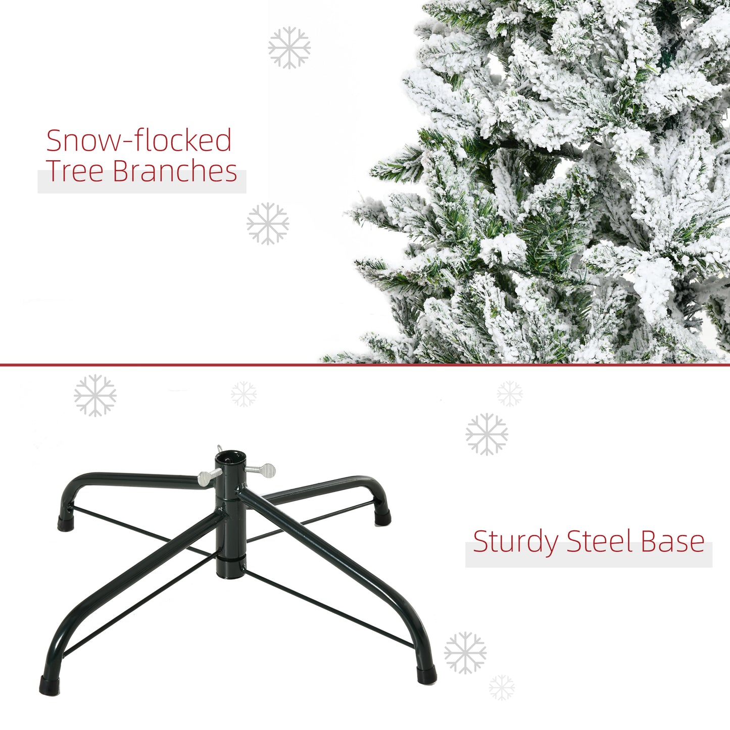 6 Foot Snow Flocked Artificial Christmas Tree Xmas Pine Tree with 750 Realistic Branches, Auto Open and Steel Base, Green