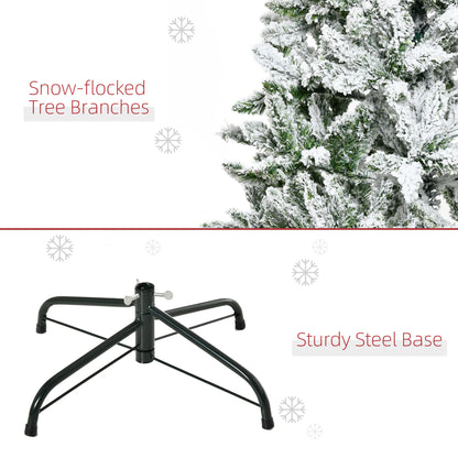 6 Foot Snow Flocked Artificial Christmas Tree Xmas Pine Tree with 750 Realistic Branches, Auto Open and Steel Base, Green