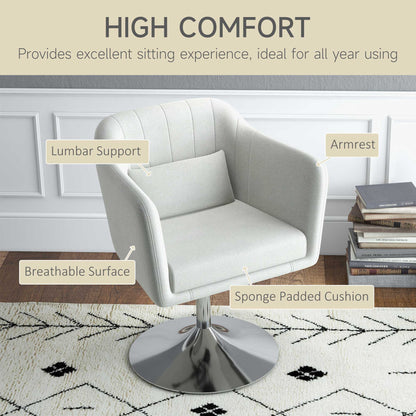 Retro Style Accent Chair with Swivel Base, Height Adjustable Arm Chair with Pillow for Living Room, Bedroom, Cream White