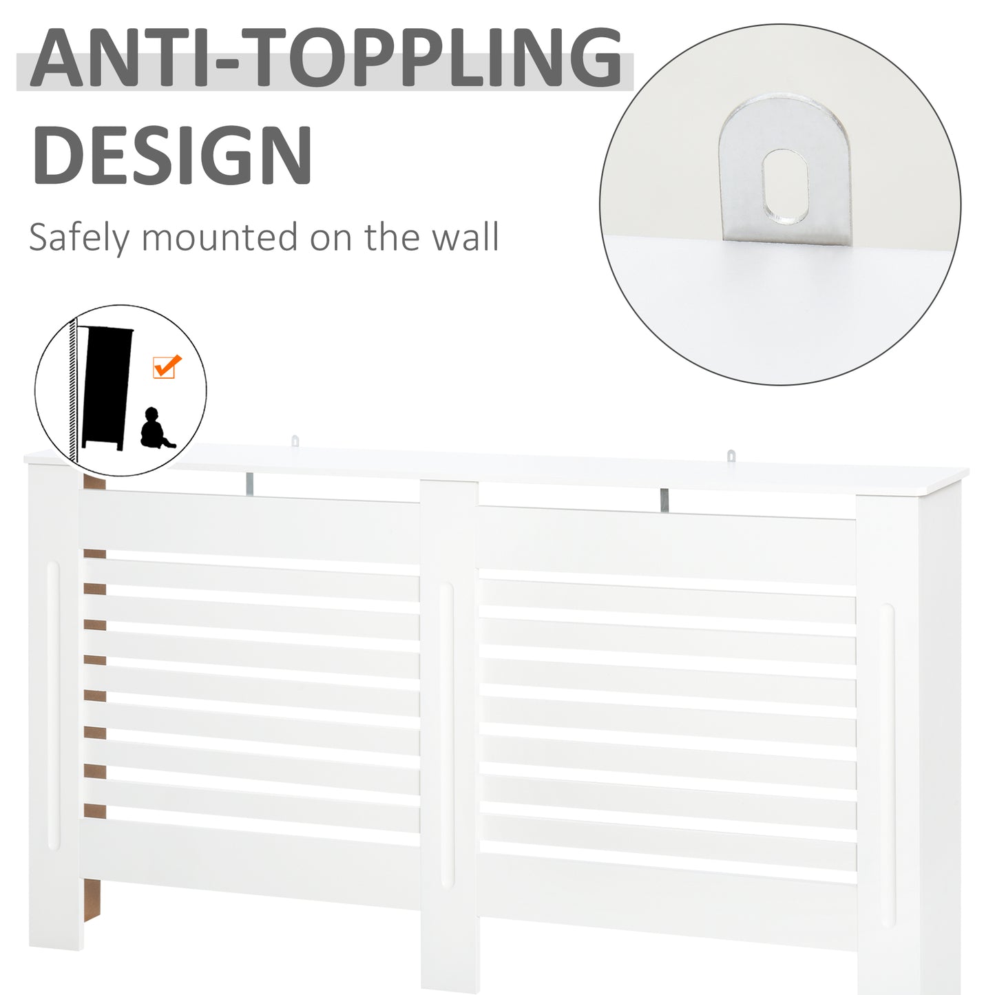 MDF White Painted Radiator Cover Slatted Cabinet Shelving Display Horizontal Style Modern Piece 172L x 19W x 81H cm