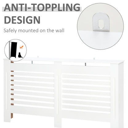 MDF White Painted Radiator Cover Slatted Cabinet Shelving Display Horizontal Style Modern Piece 172L x 19W x 81H cm