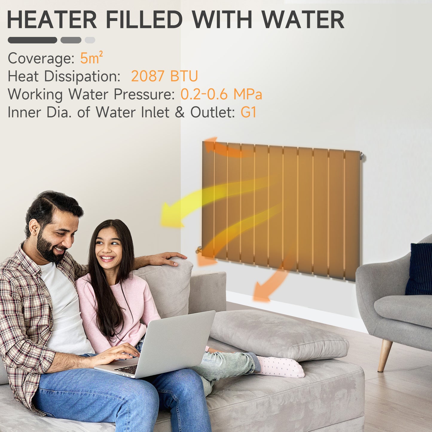 83 x 60cm Space Heater, Water-filled Heater for Home, Single-layer Horizontal Designer Radiators, Quick Warm up Living room, Study Garage Grey