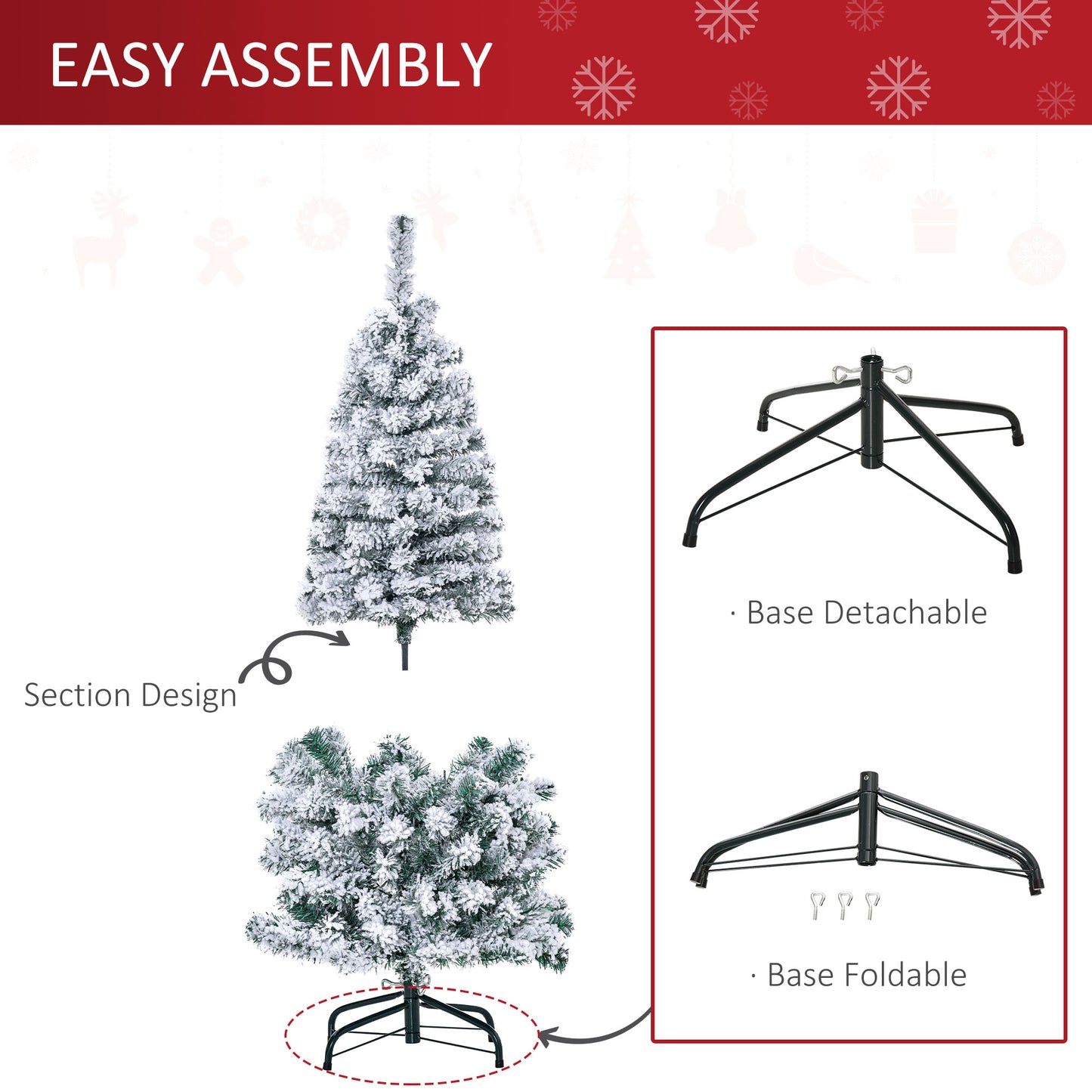 4ft Prelit Artificial Snow Flocked Christmas Tree with Warm White LED Light, Holiday Home Xmas Decoration, Green White