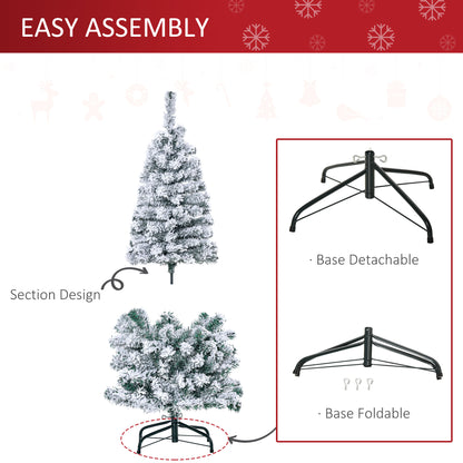 4ft Prelit Artificial Snow Flocked Christmas Tree with Warm White LED Light, Holiday Home Xmas Decoration, Green White