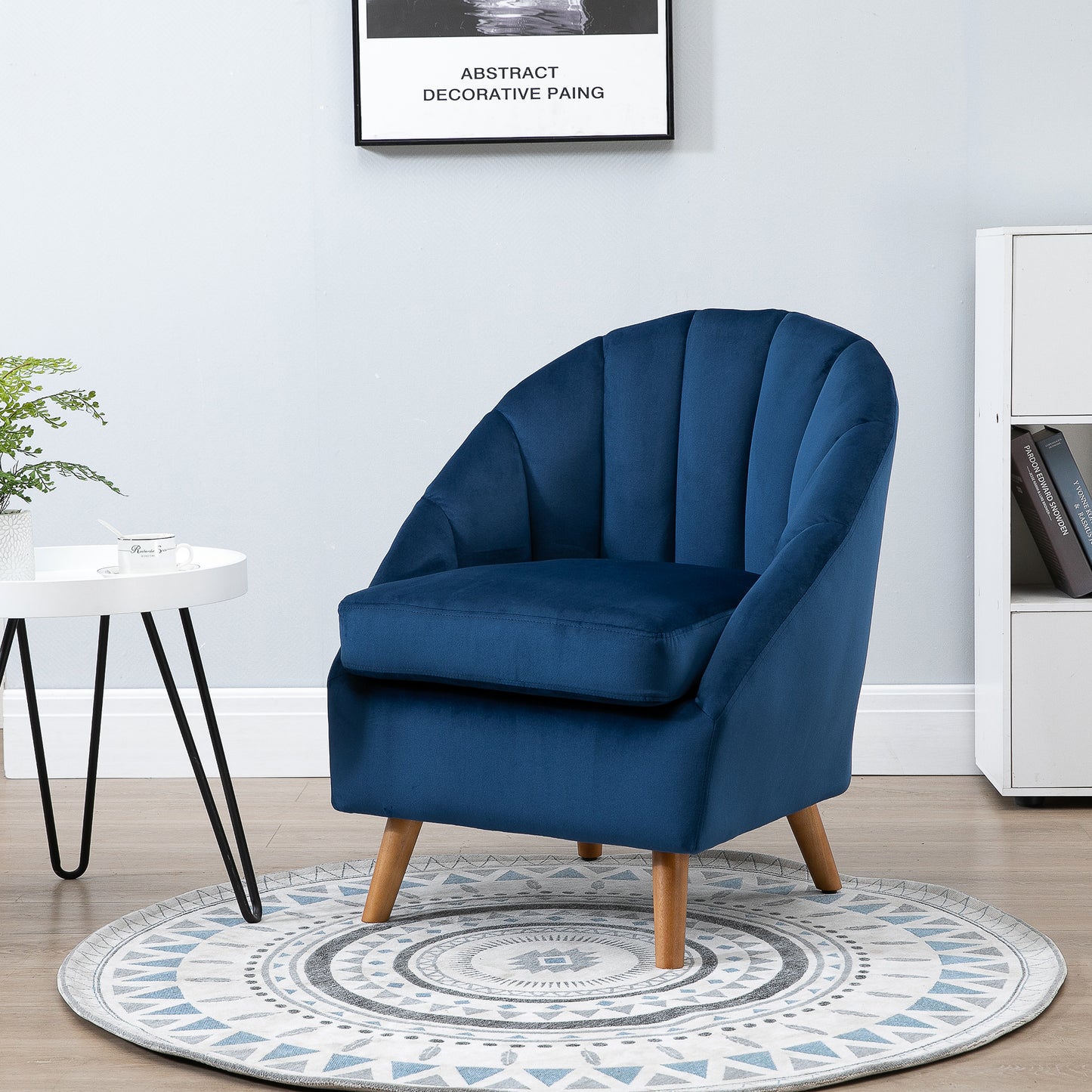 Accent Chair Velvet Fabric Single Sofa Armchair Home Living Room Solid Wood Leg Upholstered Side Armchair Blue