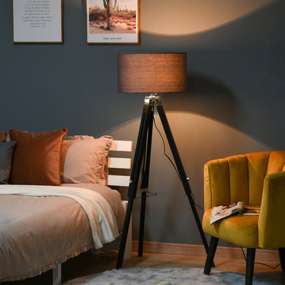 Modern Tripod Standing Lamp for Living Room Bedroom With Fabric Lampshade (Bulb not Included), Grey and Black