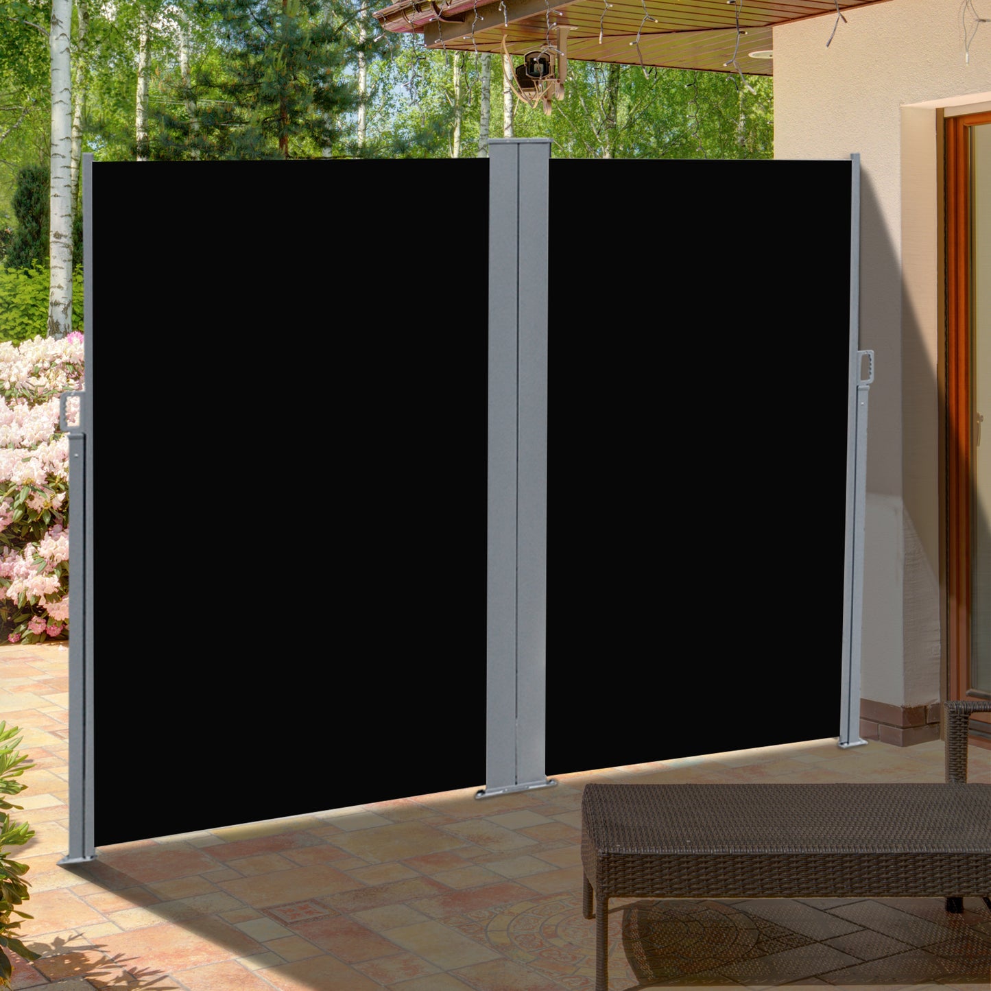Outsunny 6 x 2m Retractable Sun Side Awning Screen Fence Patio Garden Wall Balcony Screening Panel Outdoor Blind Privacy Divider – Black