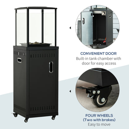 Outsunny 9KW Gas Patio Heater with Lava Rocks, Freestanding Heater Real Flame Propane Heater with Wheels, Dust Cover, Regulator and Hose