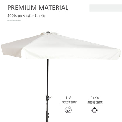 Outsunny 2.3m Half Parasol Semi Round Umbrella Patio Metal Frame Crank Handle for Balcony-- NO BASE INCLUDED, Cream White