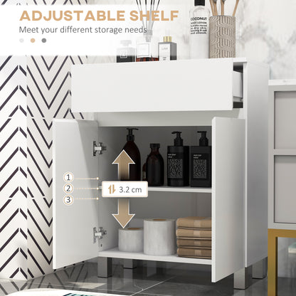 Kleankin Freestanding Bathroom Cabinet, High Gloss Storage Cabinet with Doors and Adjustable Shelf, 60 x 30 x 80 cm, White