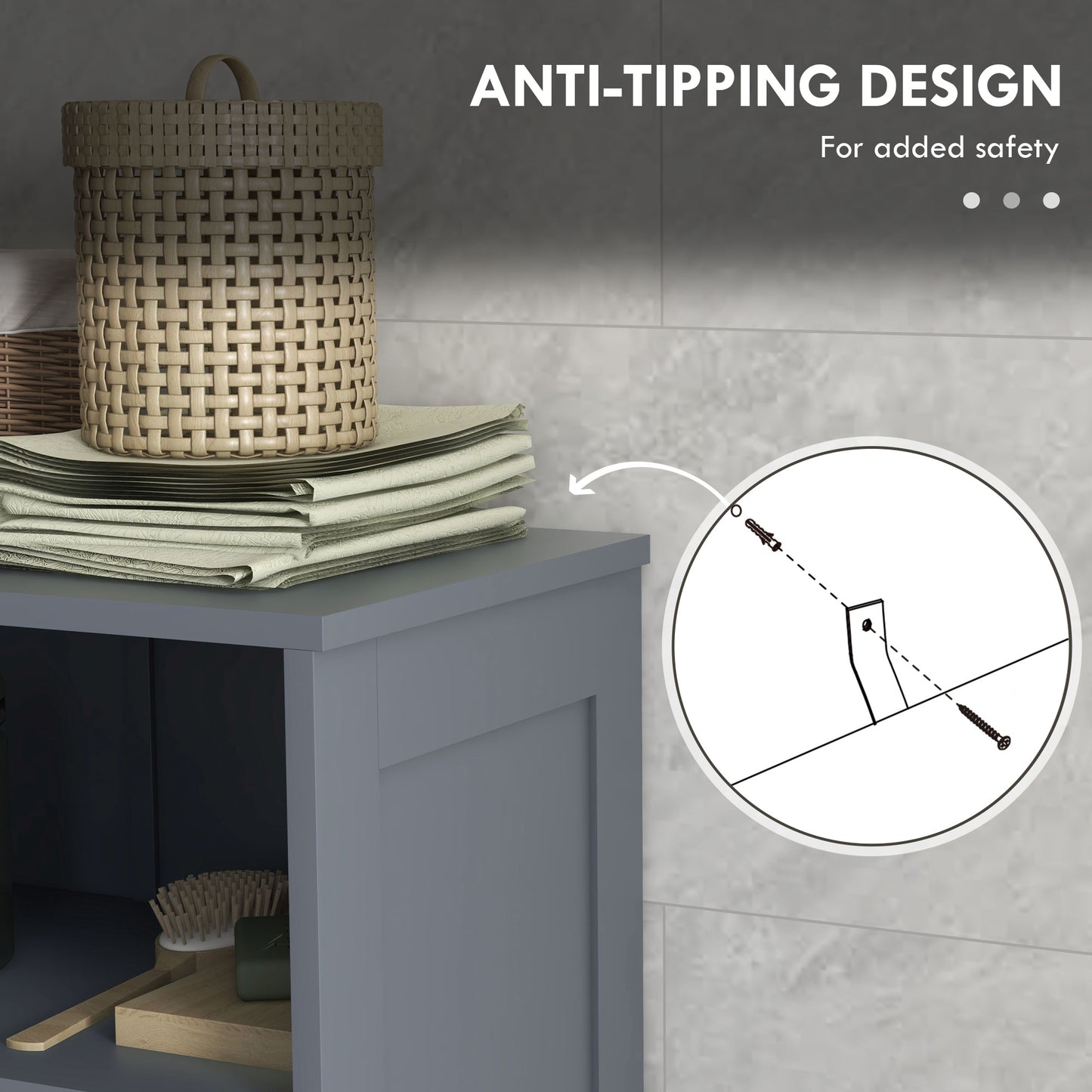 Kleankin Bathroom Cabinet with Drawers, Bathroom Storage Cabinet with Louvred Doors, Open Compartment and Adjustable Shelf for Washroom, Grey