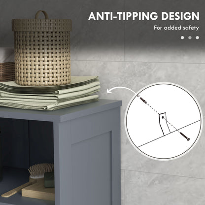 Kleankin Bathroom Cabinet with Drawers, Bathroom Storage Cabinet with Louvred Doors, Open Compartment and Adjustable Shelf for Washroom, Grey