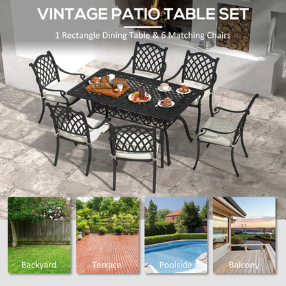 Outsunny 7 Piece Aluminium Patio Dining Set with Umbrella Hole Black