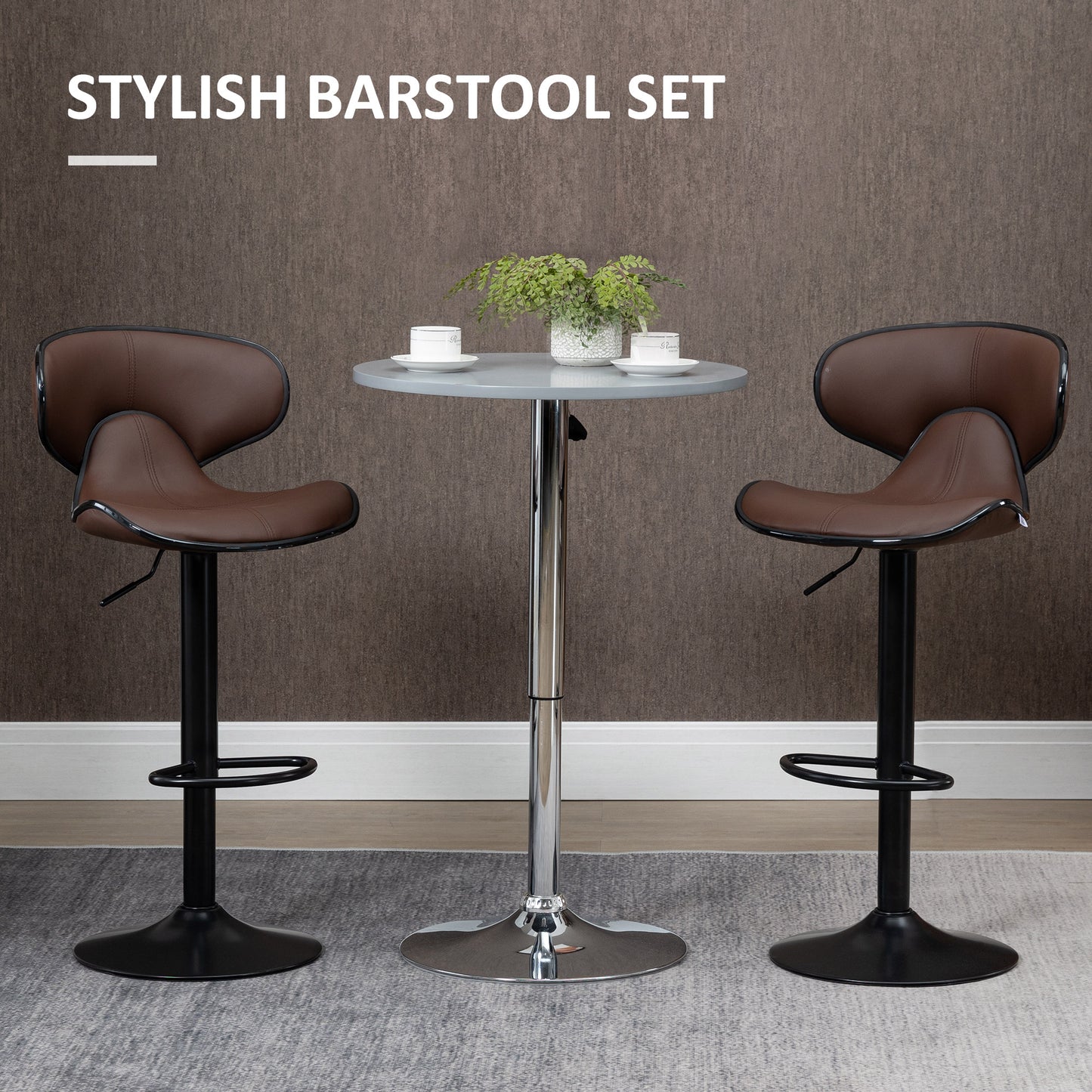 Swivel Bar Stools Set of 2, Barstools with Footrest and Backrest, Steel Frame Gas Lift, for Kitchen Counter Dining Room, Brown