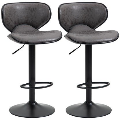 Bar Stool Set of 2 Microfibre Cloth Adjustable Height Armless Chairs with Swivel Seat, Dark Grey
