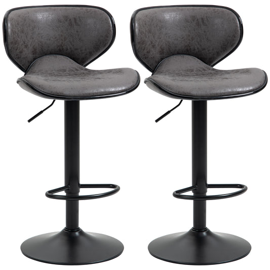 Bar Stool Set of 2 Microfibre Cloth Adjustable Height Armless Chairs with Swivel Seat, Dark Grey