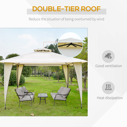 Outsunny 3.5x3.5m Side-Less Outdoor Canopy Tent Gazebo w/ 2-Tier Roof Steel Frame Garden Party Gathering Shelter Beige