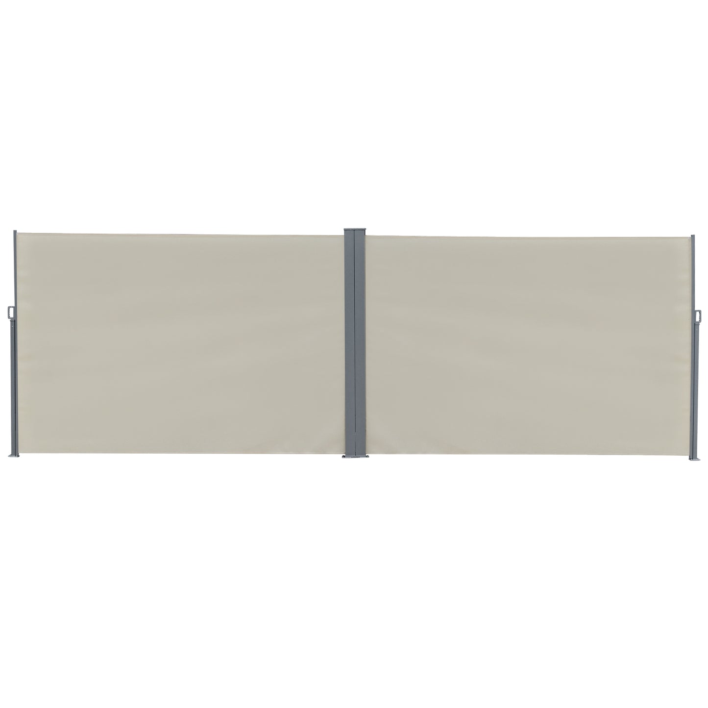 Outsunny Patio Retractable Double Side Awning, Folding Privacy Screen Fence, Privacy Wall Corner Sun Shade Wind Screen Room Divider-Cream White