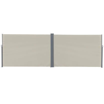 Outsunny Patio Retractable Double Side Awning, Folding Privacy Screen Fence, Privacy Wall Corner Sun Shade Wind Screen Room Divider-Cream White