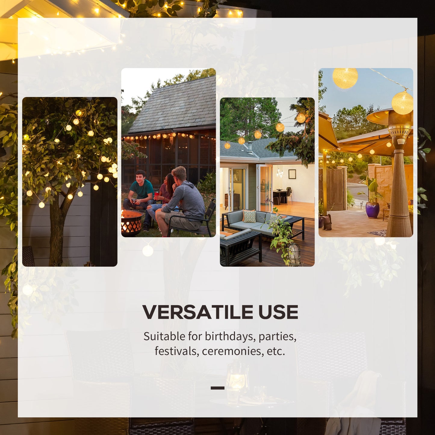 Outsunny 4-Pack Garden String Lights, Total 70ft 80 LED Globe Lights, Hanging Festoon Lights for Outdoor/Indoor, Party, Festival Docor