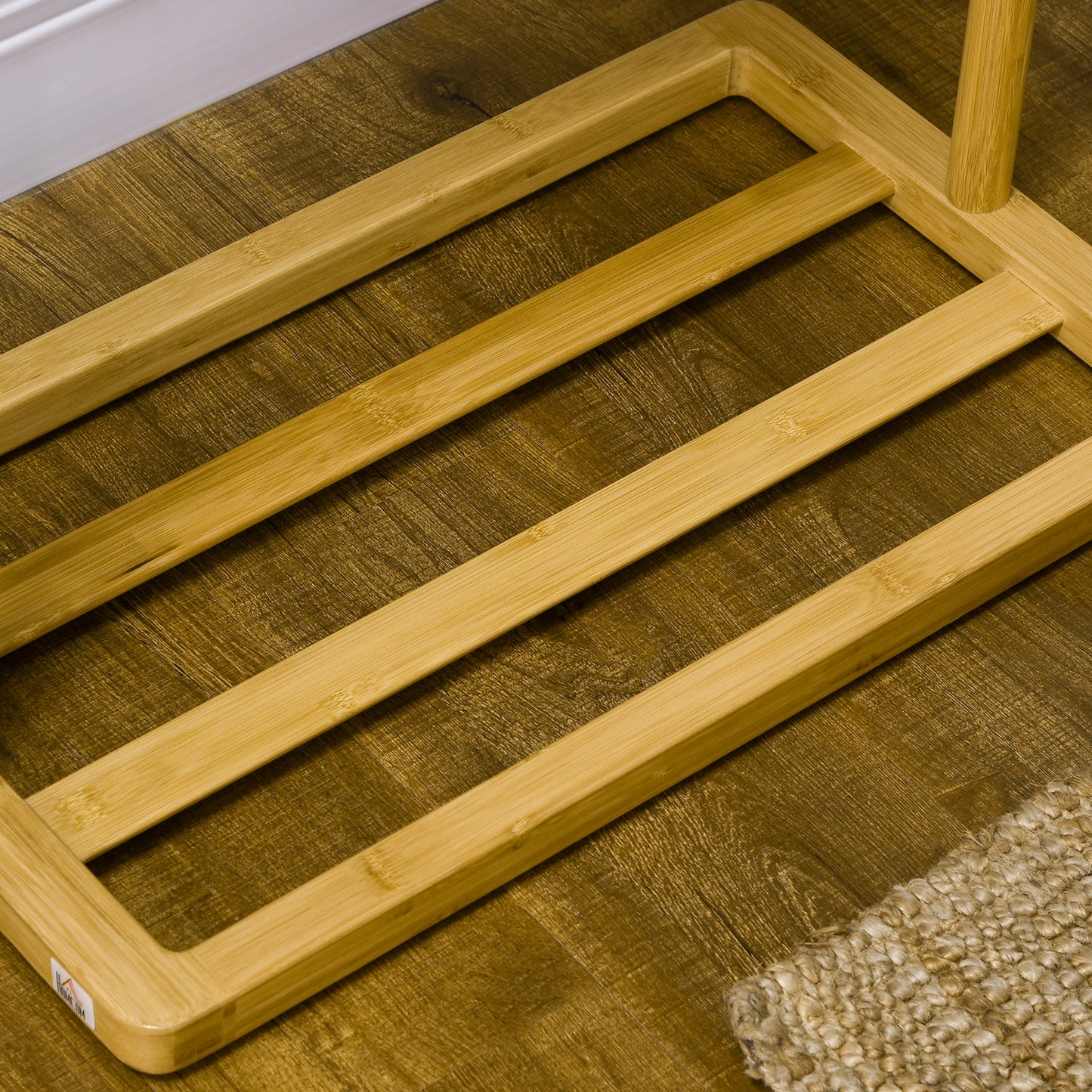 Clothes Rail, Bamboo Coat Stand, Garment Rack with Open Shelves and Fabric Storage Box for Bedroom, Hallway, Natural