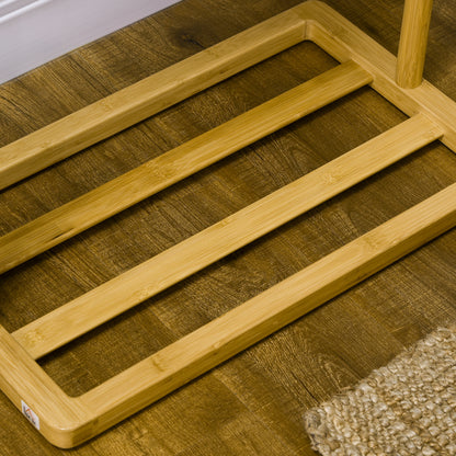 Clothes Rail, Bamboo Coat Stand, Garment Rack with Open Shelves and Fabric Storage Box for Bedroom, Hallway, Natural