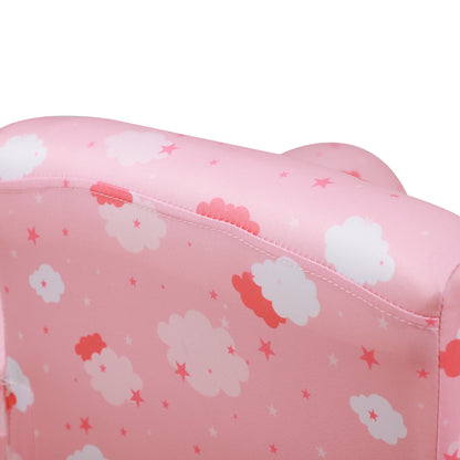 Kids Children Armchair Mini Sofa Wood Frame w/ Footrest Anti-Slip Legs High Back Arms Bedroom Playroom Furniture Cute Cloud Star Pink